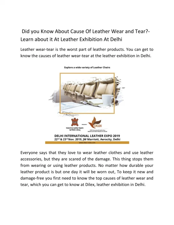 Did you Know About Cause Of Leather Wear and Tear?- Learn about it At Leather Exhibition At Delhi