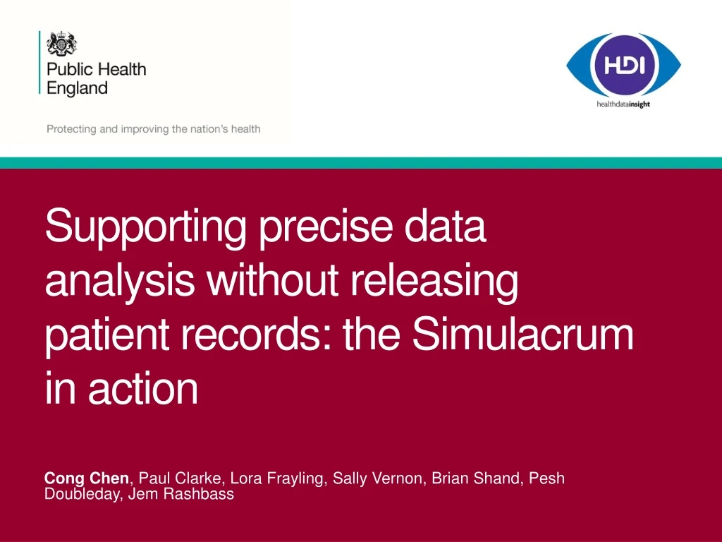 supporting precise data analysis without releasing patient records the simulacrum in action