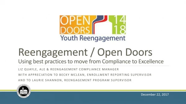 Reengagement / Open Doors Using best practices to move from Compliance to Excellence