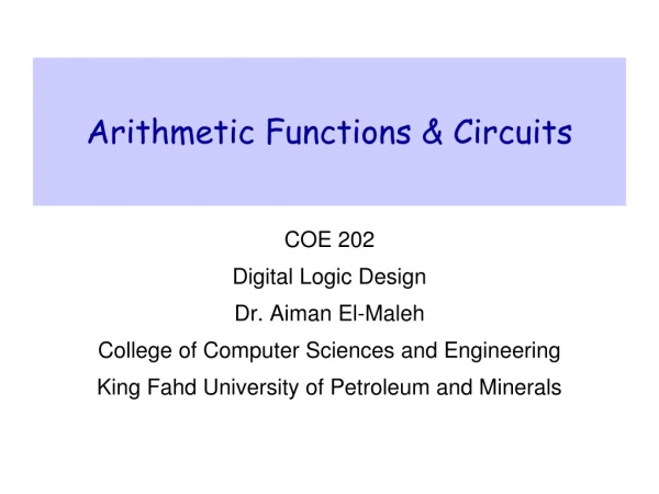 Arithmetic Functions &amp; Circuits