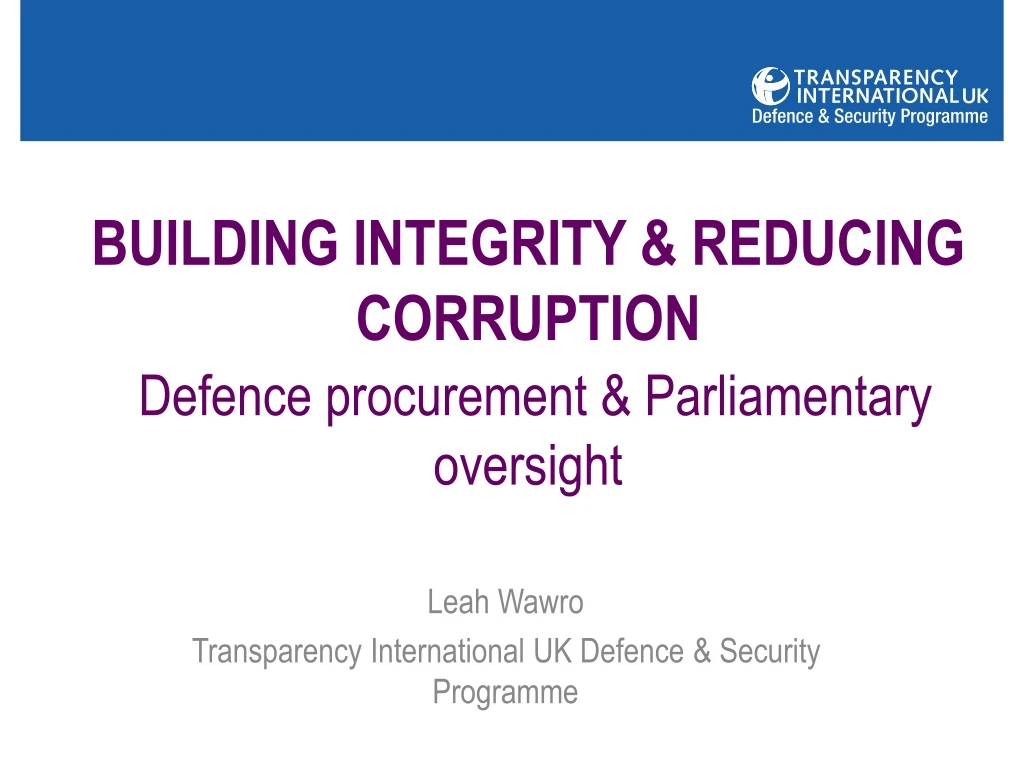 building integrity reducing corruption defence procurement parliamentary oversight