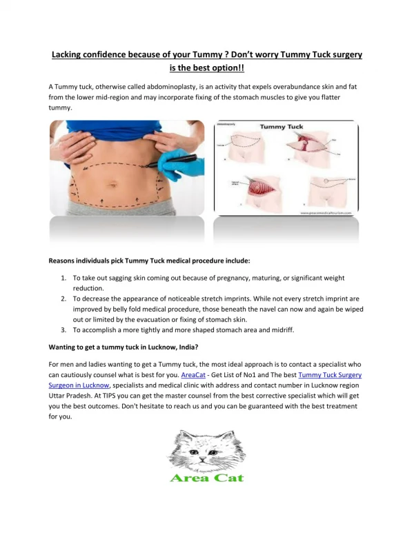 Lacking confidence because of your Tummy ? Don’t worry Tummy Tuck surgery is the best option!!