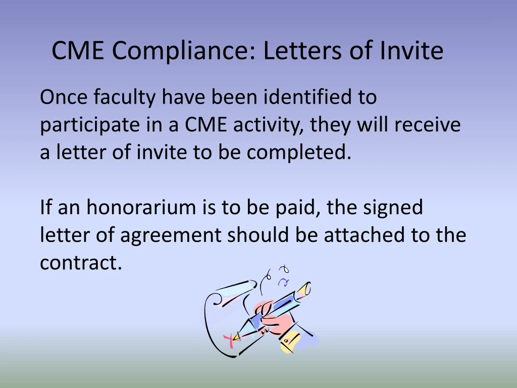 cme compliance letters of invite