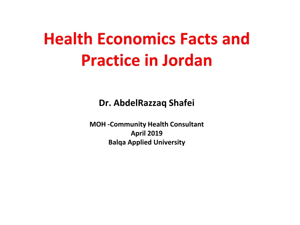 health economics facts and practice in jordan