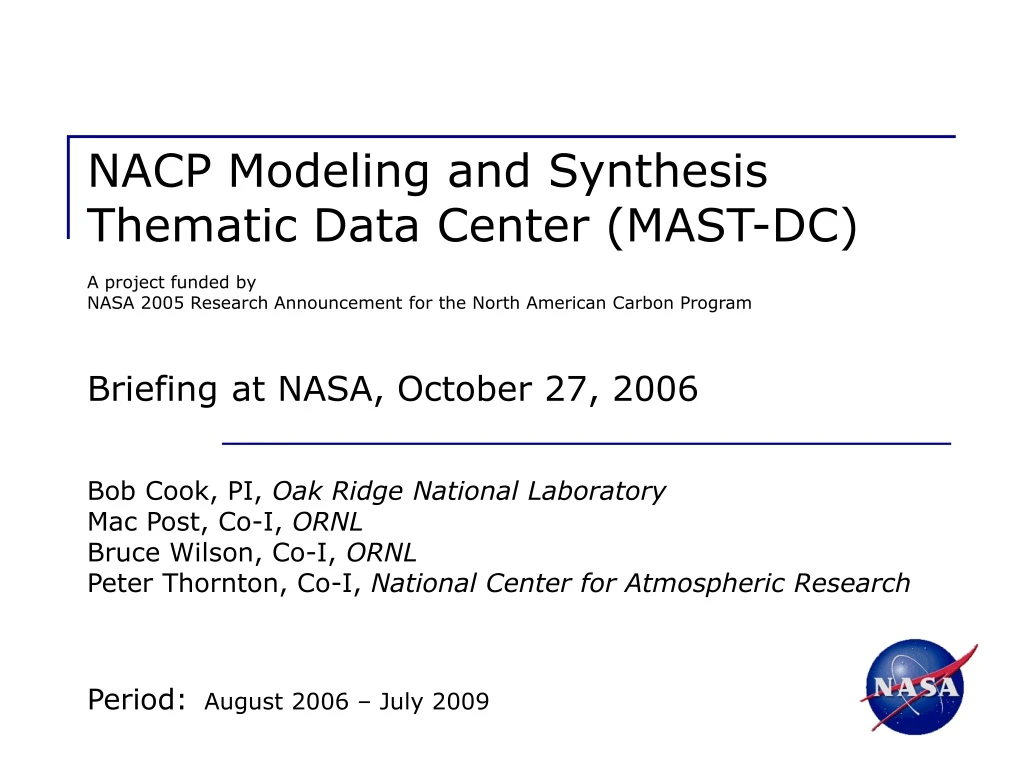nacp modeling and synthesis thematic data center
