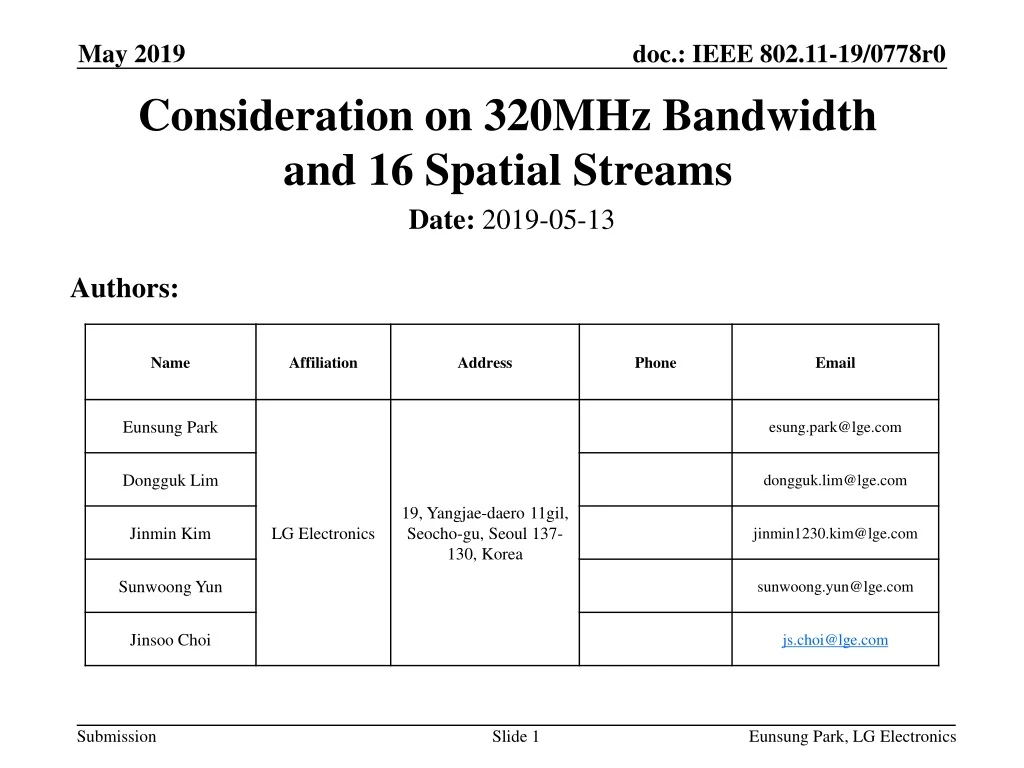 consideration on 320mhz bandwidth and 16 spatial streams