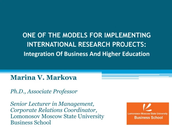 Marina V. Markova Ph.D., Associate Professor Senior Lecturer in Management,