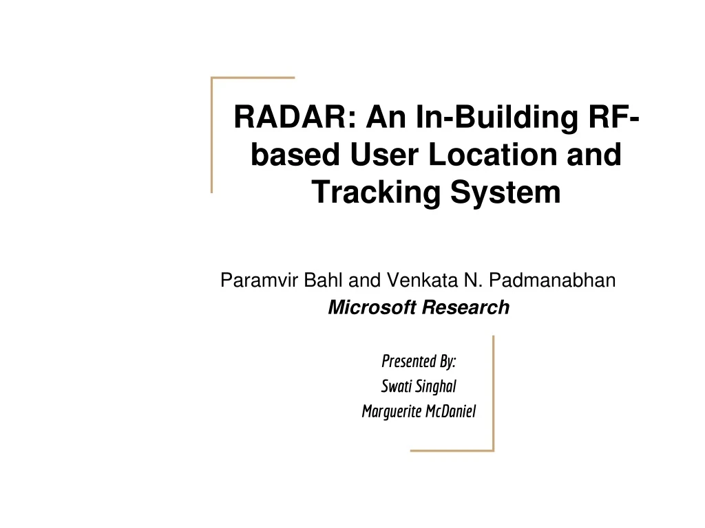 radar an in building rf based user location and tracking system