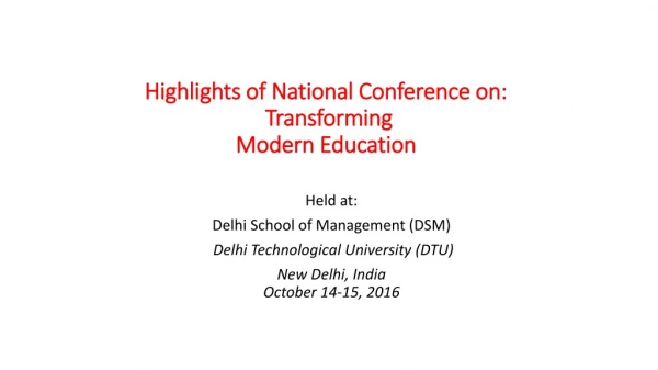 Highlights of National Conference on: Transforming Modern Education