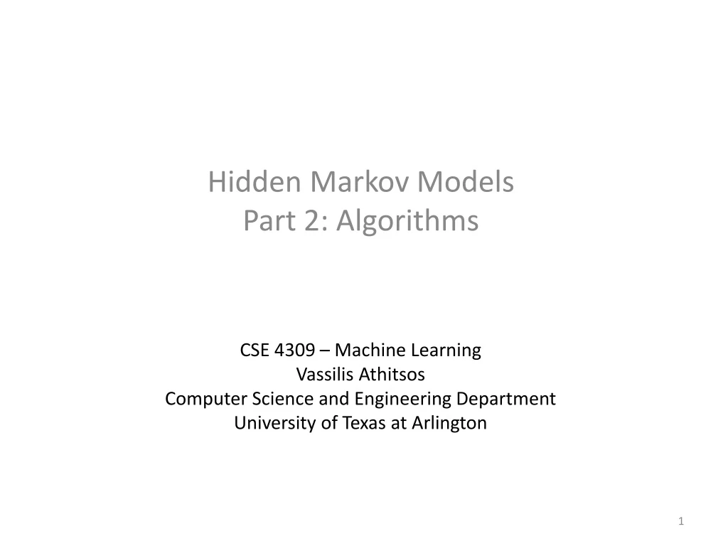 hidden markov models part 2 algorithms
