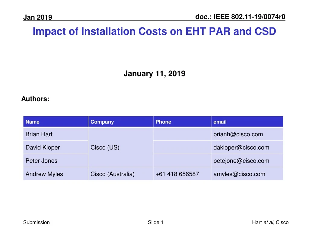 impact of installation costs on eht par and csd