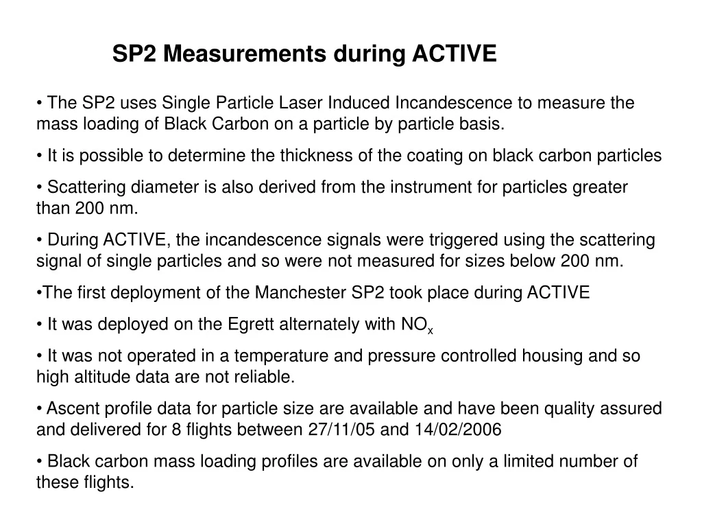 sp2 measurements during active