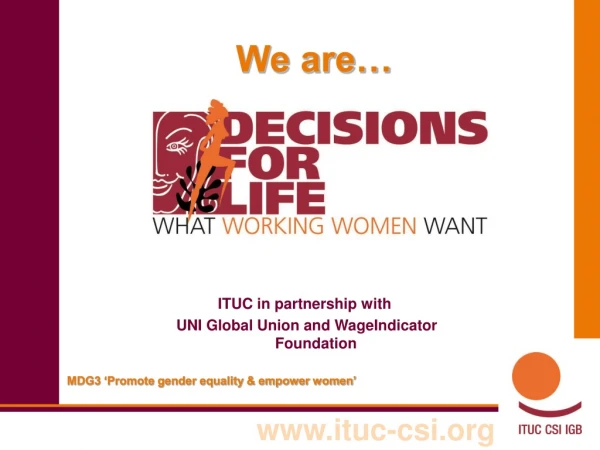 MDG3 ‘Promote gender equality &amp; empower women’