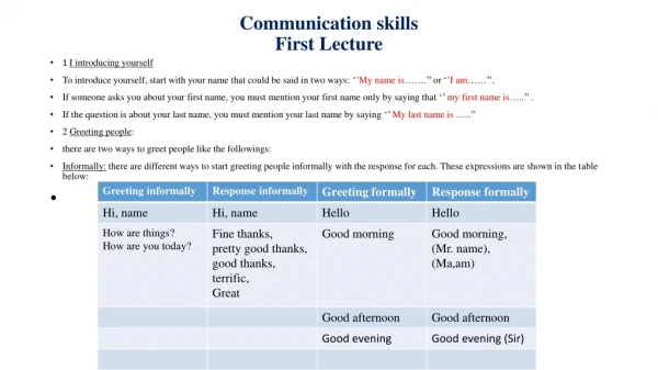 Communication skills First Lecture