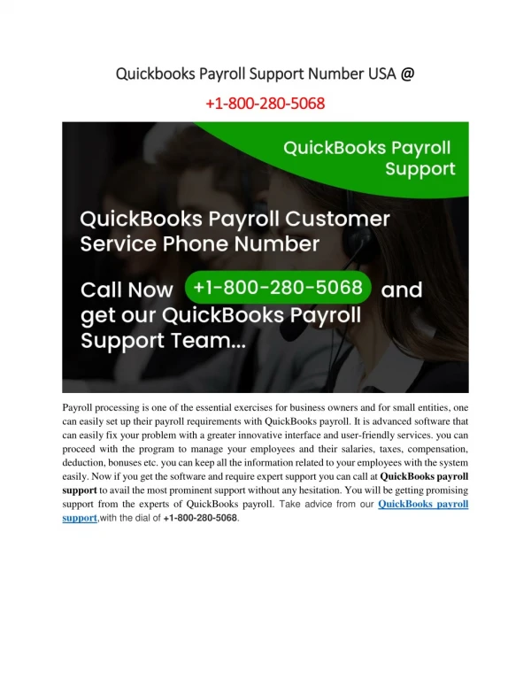 Quickbooks Payroll Support Number USA @ 1-800-280-5068