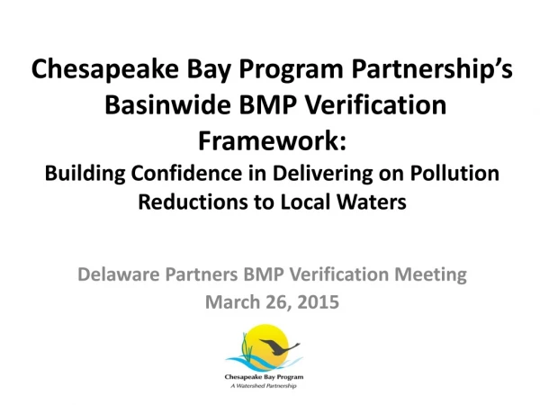 Delaware Partners BMP Verification Meeting March 26, 2015