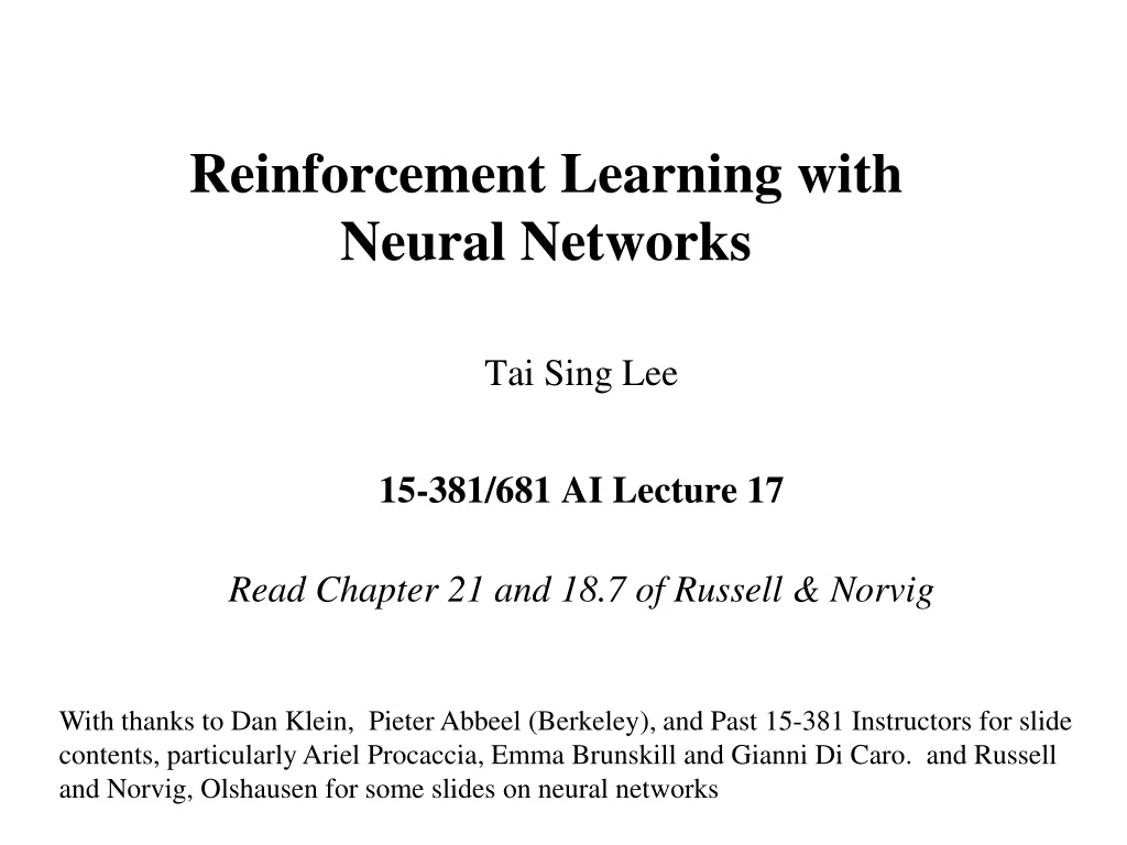 reinforcement learning with neural networks