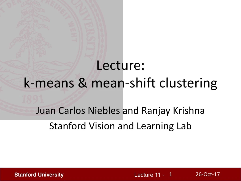 lecture k means mean shift clustering