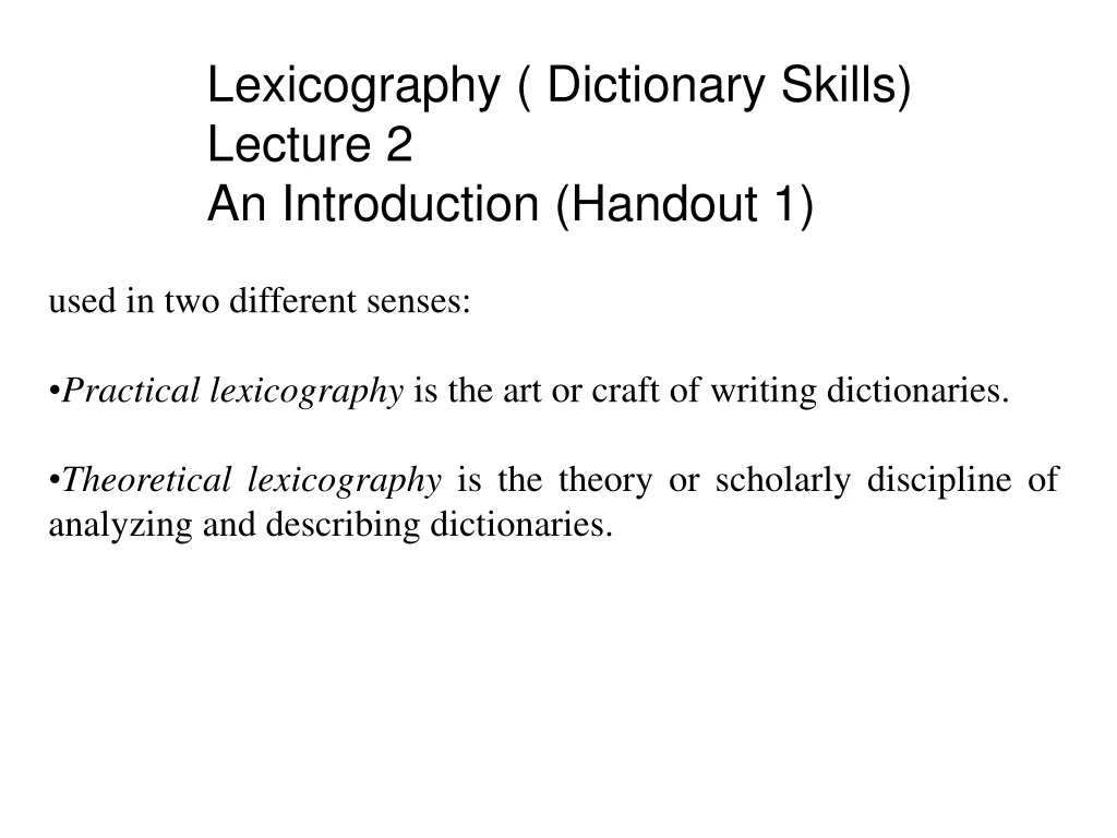 lexicography dictionary skills lecture