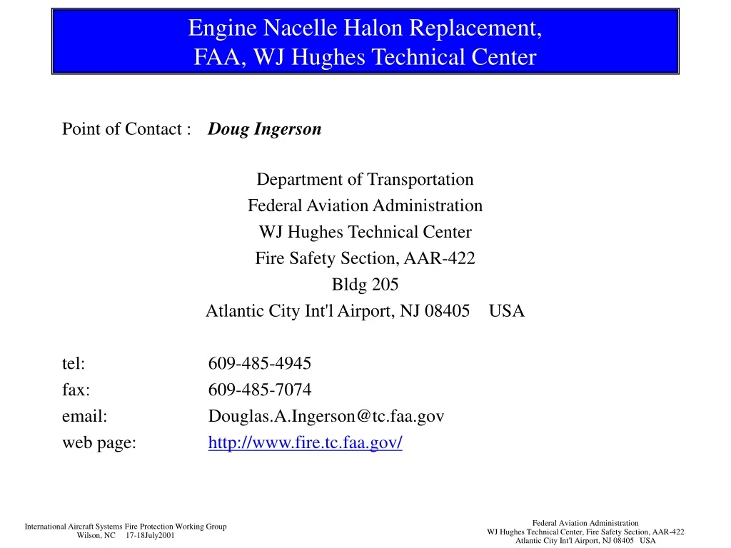 engine nacelle halon replacement faa wj hughes technical center