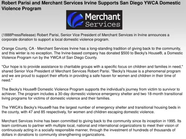Robert Parisi and Merchant Services Irvine Supports San Dieg