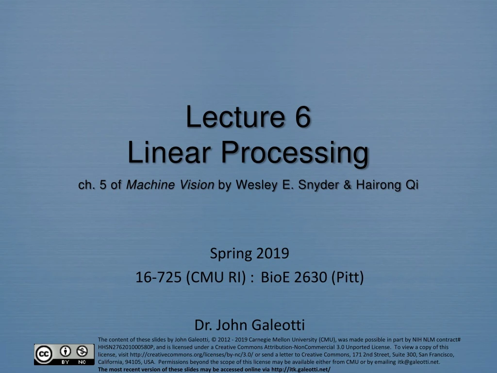 lecture 6 linear processing ch 5 of machine vision by wesley e snyder hairong qi
