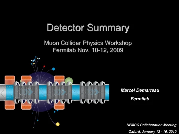 Detector Summary Muon Collider Physics Workshop Fermilab Nov. 10-12, 2009