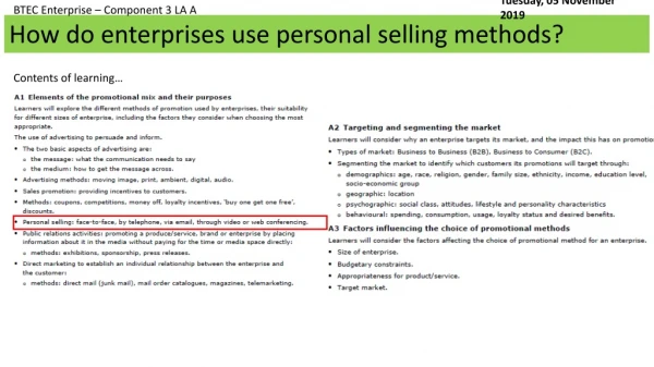 How do enterprises use personal selling methods?
