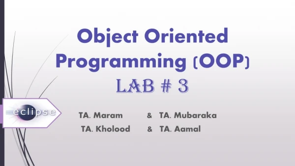 Object Oriented Programming (OOP) LAB # 3