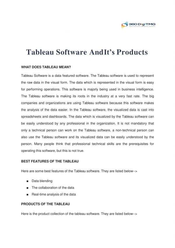 Tableau Software And It’s Products