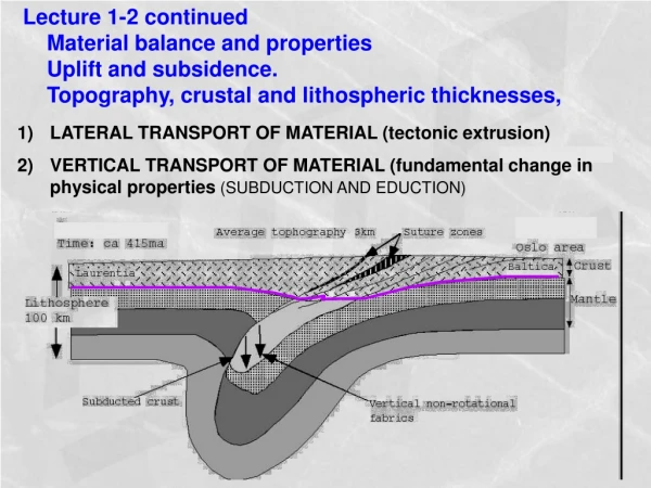 Lecture 1-2 continued Material balance and properties Uplift and subsidence.