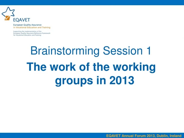 Brainstorming Session 1 The work of the working groups in 2013