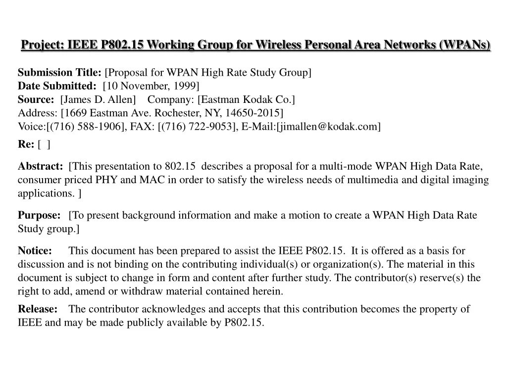 project ieee p802 15 working group for wireless