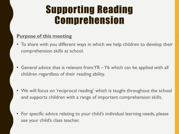 Supporting Reading Comprehension