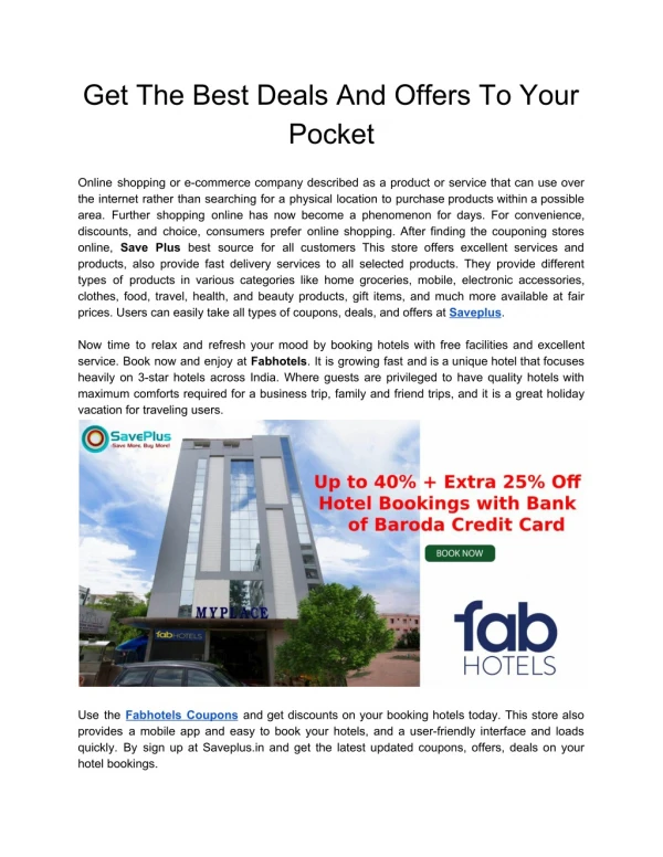 get the best deals and offers to your pocket