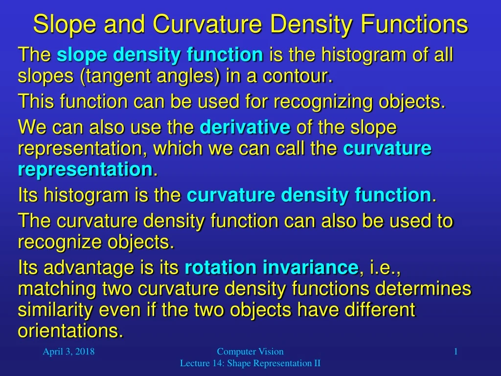 slope and curvature density functions