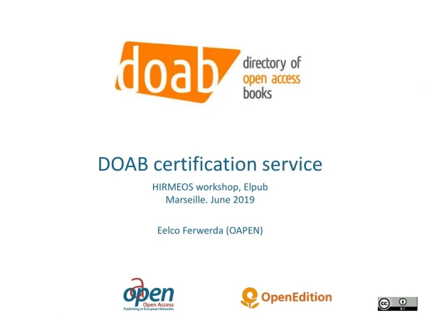 DOAB certification service HIRMEOS workshop, Elpub Marseille. June 2019