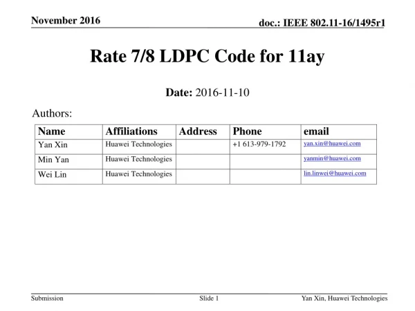 Rate 7/8 LDPC Code for 11ay