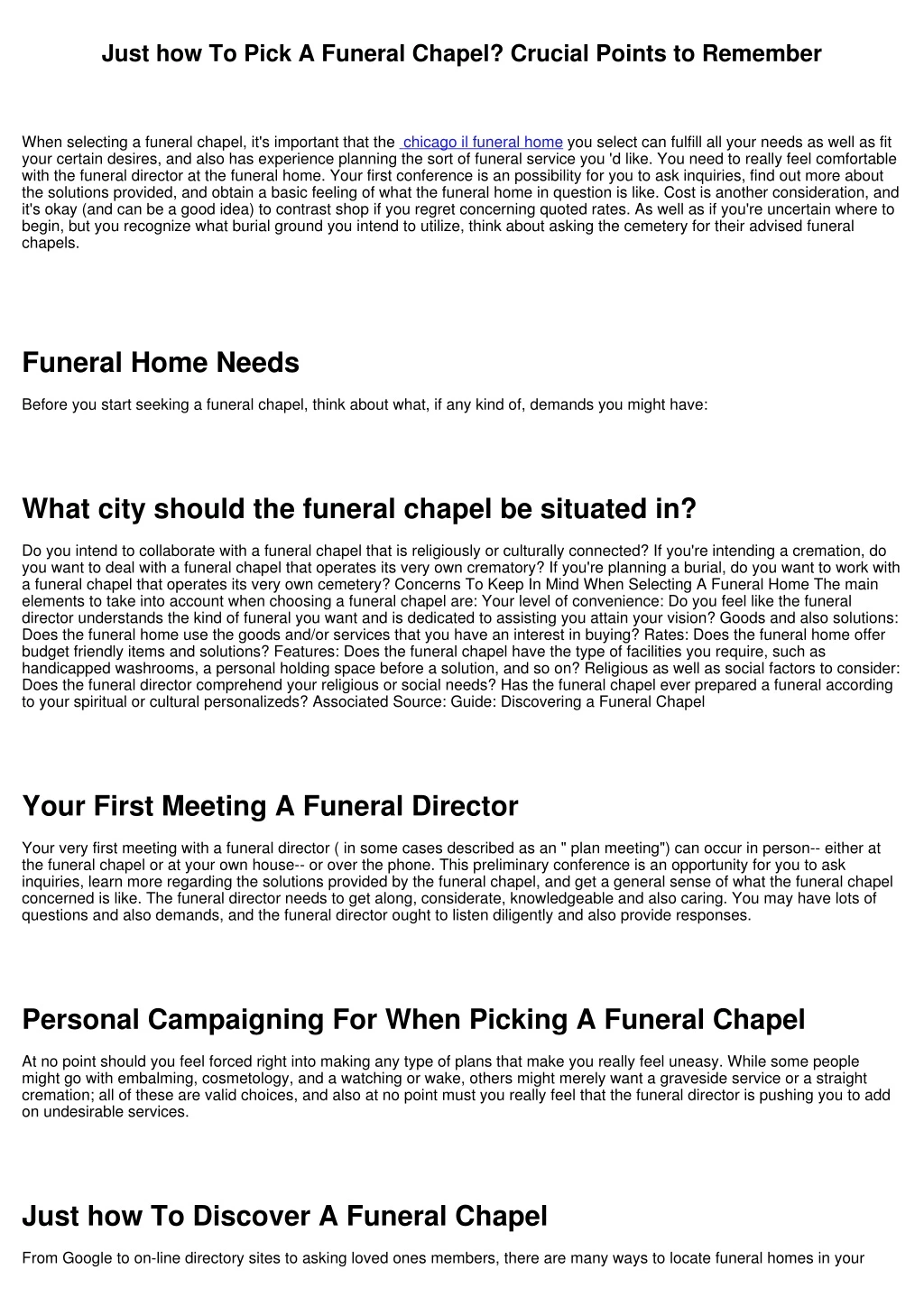 just how to pick a funeral chapel crucial points