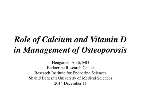 Role of Calcium and Vitamin D in Management of Osteoporosis
