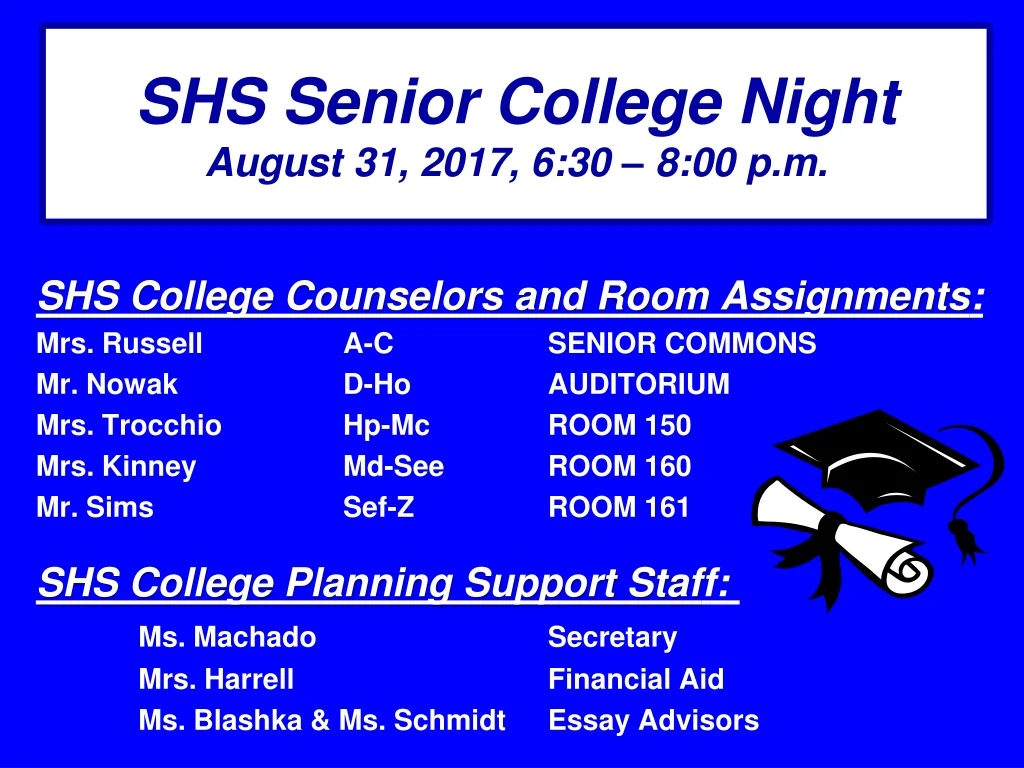 shs senior college night august 31 2017 6 30 8 00 p m