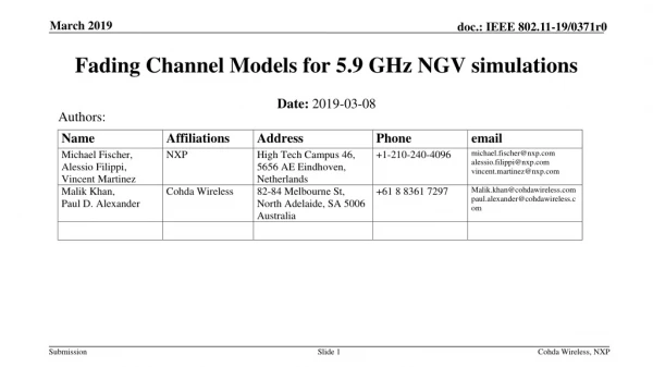 Fading Channel Models for 5.9 GHz NGV simulations