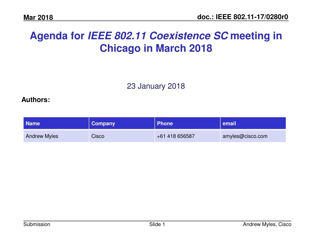 agenda for ieee 802 11 coexistence sc meeting in chicago in march 2018