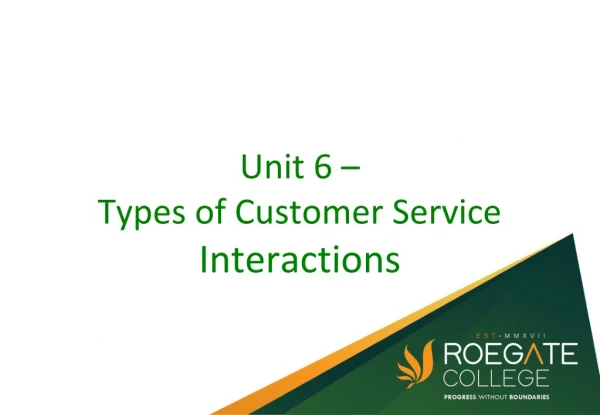 Unit 6 – Types of Customer Service Interactions