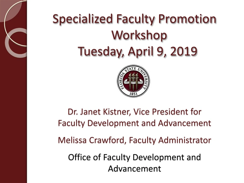 specialized faculty promotion workshop tuesday april 9 2019