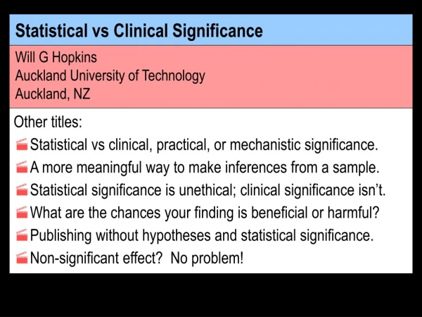 Statistical vs Clinical Significance