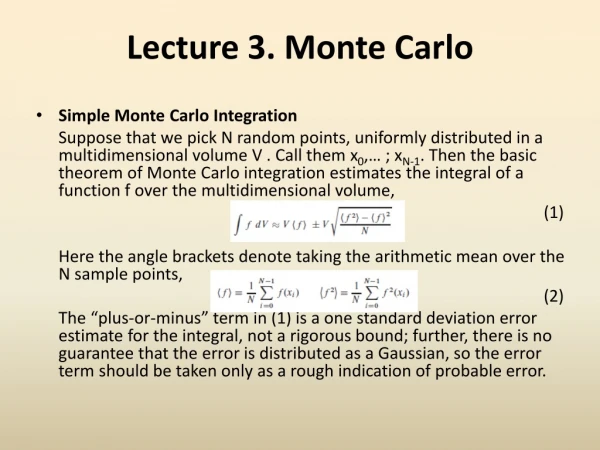 Lecture 3. Monte Carlo