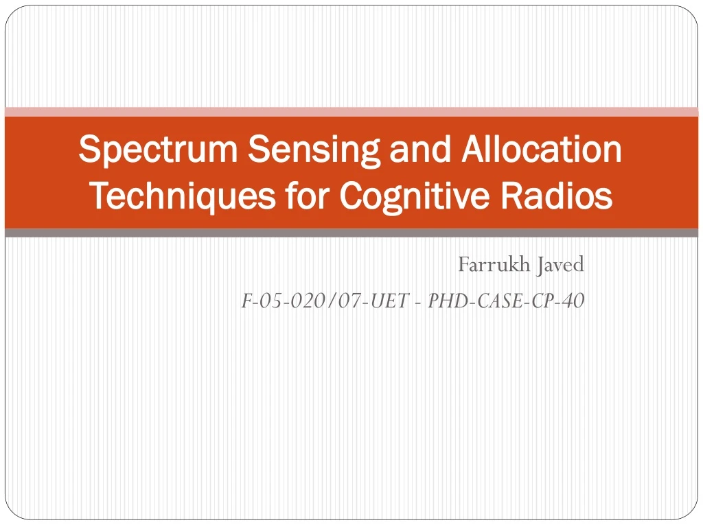 spectrum sensing and allocation techniques for cognitive radios