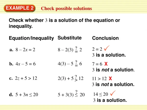 Check possible solutions