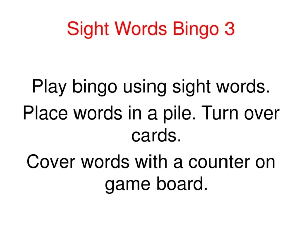 Sight Words Bingo 3